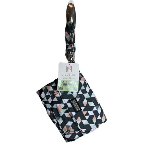 NWT Lillybit by Demdaco Diaper Clutch Bag Tote Purse Changing Pad Gray Pink - Picture 1 of 9